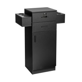 3-Tier Locking Salon Storage Cabinet with 2 Drawers and 6 Hair Dryer Holders-Black