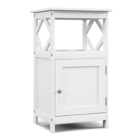 Bathroom Floor Cabinet with Open Compartment and Single Door-White