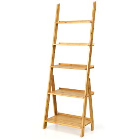 5-Tier Ladder Shelf with Safe Round Corners for Home Office-Natural