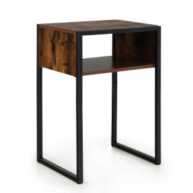 Multifunctional Night Stand End Table with Open Storage Compartment-Rustic Brown