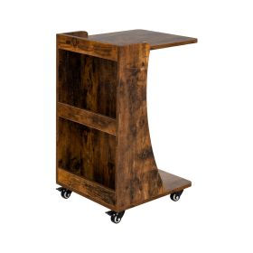 C-Shaped Side Table with Storage Shelf for Bedroom and Living Room-Natural