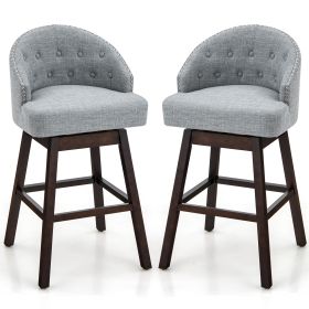 Swivel Bar Stools with Rubber Wood Legs and Padded Back-Grey