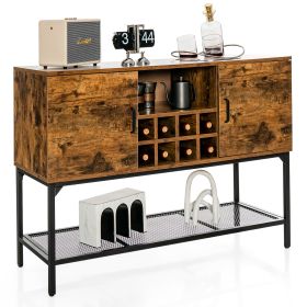 Freestanding Kitchen Cupboard with Wine Rack-Rustic Brown
