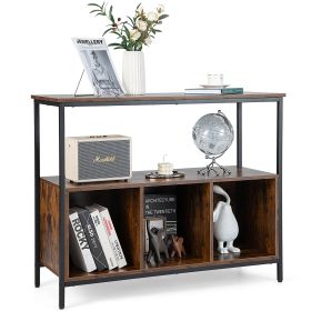 Modern Buffet Sideboard with Steel Frame Open Shelf and 3 Compartments-Rustic Brown