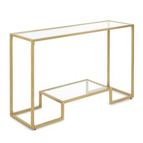 Entryway Hallway Table with Anti-Tipping Kit and Tempered Glass Shelves-Golden