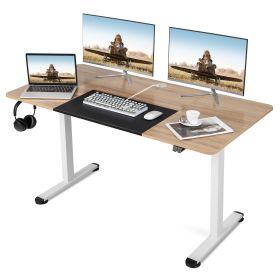 Height Adjustable Home Office Computer Desk with Headphone Hook-Natural