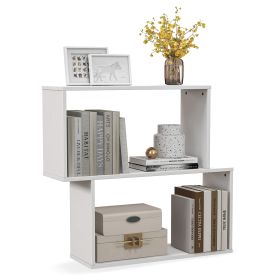 Irregular Wooden Bookshelf with 2 Compartments for Home Office-White