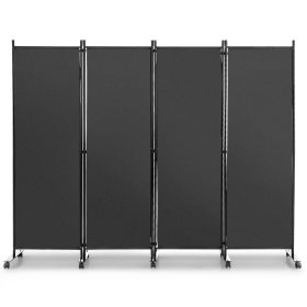 4-Panel Folding Room Divider with Wheels for Living Room Bedroom -Grey
