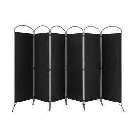6 Panel Freestanding Fabric Room Divider for Home and Office-Black