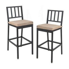 Set of 2 Patio Bar Chairs Bar Stools with Detachable Cushion and Footrest-Black