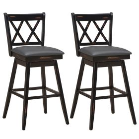 Set of 2 Counter Height Bar Stool with Foot Rest Upholstered Cushion-Black