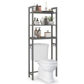Over-The-Toilet Storage Shelf with Anti-tipping Device and Hooks-Grey