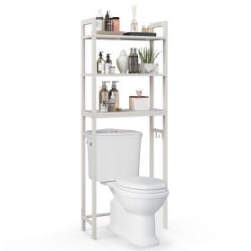 Over-The-Toilet Storage Shelf with Anti-tipping Device and Hooks-White