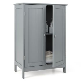 Double Door Bathroom Floor Cabinet with Shelf-Grey
