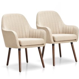 Set of 2 Leisure Chairs with Rubber Wood Legs-Beige