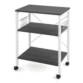 3-Tier Utility Cart Storage Trolley with 10 Removable Hooks-White & Black