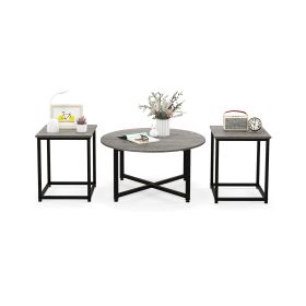 3-Piece Coffee Table Set with Heavy-duty Metal Frame-Grey
