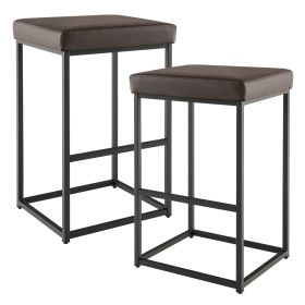 76 cm Barstools Set of 2 with PU Leather Cover and Footrest-Brown