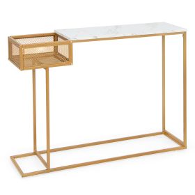 Gold Console Table with Storage Basket and Sturdy Metal Frame-Golden