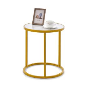 50 x 50 cm Marble Top Round Side Table with Golden Metal Frame-Golden-1 Piece
