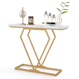 100 cm Gold Console Table with Diamond Shape Geometric Frame-White & Golden