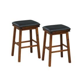 Set of 2 Upholstered Bar Stool 76cm Backless Height Bar with Footrest-Brown