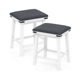 Upholstered Backless Bar Stools Set of 2 with PU Leather Padded Seat-White