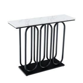 100 CM Faux Marble Entryway Table with Adjustable Foot Pads-Black