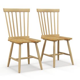 Set of 2 Windsor Style Armless Dining Chairs with Ergonomic Spindle Backs-Natural