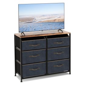 6-Drawer Dresser with Metal Frame and Anti-toppling Devices-Brown
