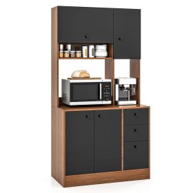 180CM Modern Kitchen Freestanding Storage Cabinet with Doors and Adjustable Shelves-Walnut