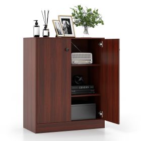 2-Door Storage Cabinet with 3 Shelves-Brown