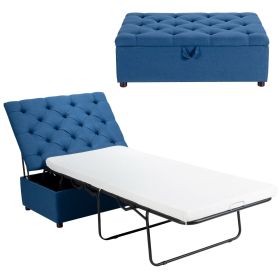 2-in-1 Convertible Sofa Bed with Mattress for Home and Office-Blue