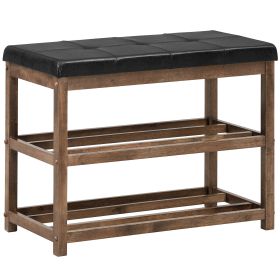 3 Tiers Shoe Storage Bench with Cushioned Seat-Brown