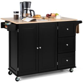 Kitchen Island Trolley with 3 Drawers and 2-door Cabinet-Brown
