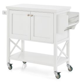 Kitchen Cart with Storage Cabinet with Towel Rack and Spice Rack-White