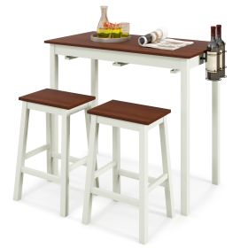 3-Piece Bar Table Set with 2 Wine Holders-Cream White