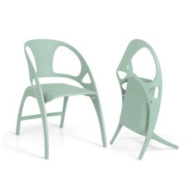 Set of 2 Folding Chair with Backrest and Armrest-Green