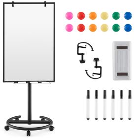 100 cm x 65 cm Height-Adjustable Magnetic Whiteboard on Wheels-Black &amp;amp; White
