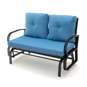 2-Person Outdoor Glider Bench with Cushions and Rustproof Steel Frame-Blue