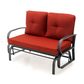2-Person Outdoor Glider Bench with Cushions and Rustproof Steel Frame-Brick Red