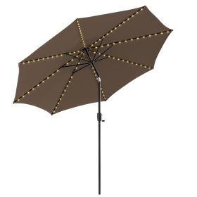 3m Patio Umbrella with 112 Solar Powered LED Lights and Crank Handle-Tan