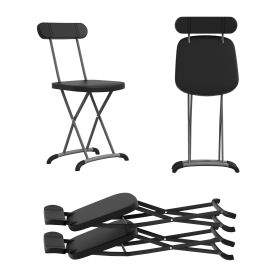 Indoor and Outdoor Metal Folding Stool with Sturdy Frame and Ergonomic Backrest-Black
