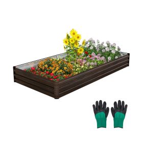 240 x 120 x 30 cm Metal Raised Garden Bed with Open-Ended Base-Brown
