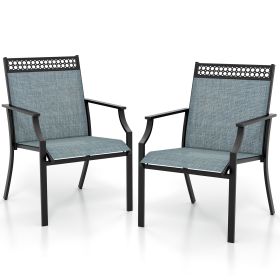 Patio Dining Chairs Set of 2 with All Weather Breathable Fabric and Backrest-Blue