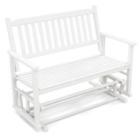 2 Seats Outdoor Glider Bench with Armrests and Slatted Seat-White