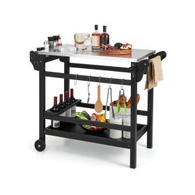 Movable Outdoor Dining Cart HDPE Pizza Oven Stand Table-Black