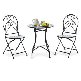 3 Piece Outdoor Mosaic Patio Bistro Set with Folding Chairs