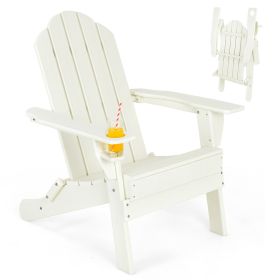 Folding Garden Adirondack Chair with Built-in Cup Holder-White