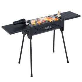 Portable Charcoal Barbecue Grill with Roasting Fork Detachable Legs-Black